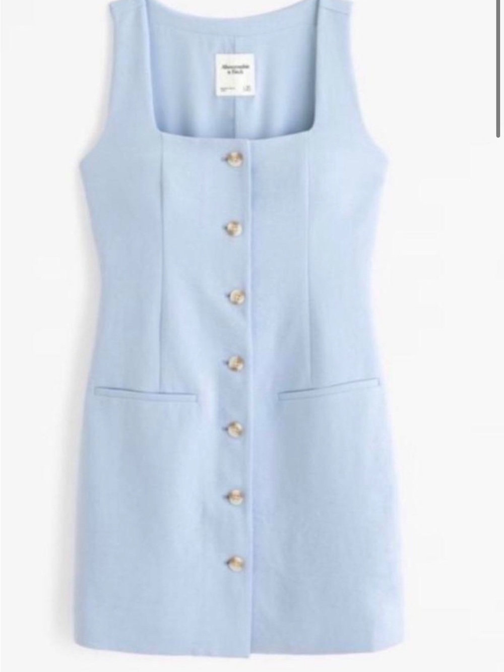 Light Blue Sleeveless Button-Front Dress by Abercrombie & Fitch square neck